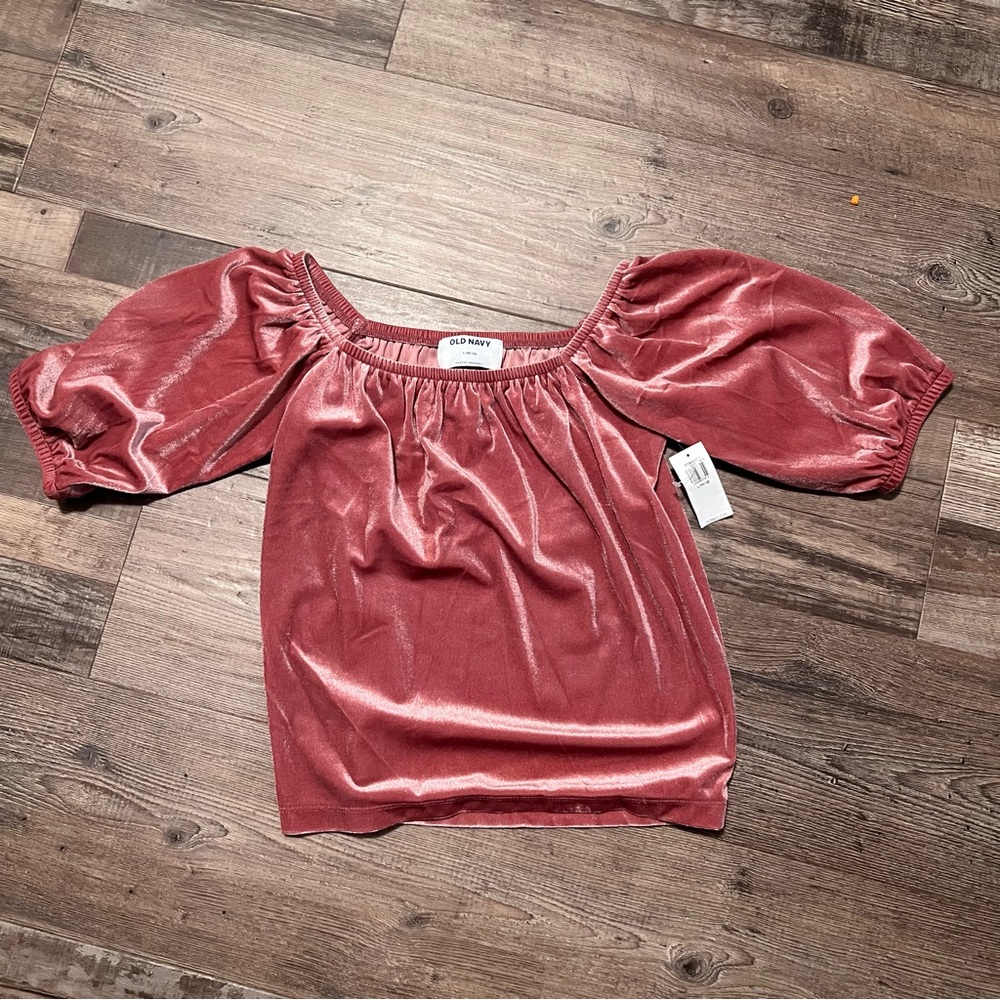 Velvet Puff-Sleeve Top for Girls in Rosebloom